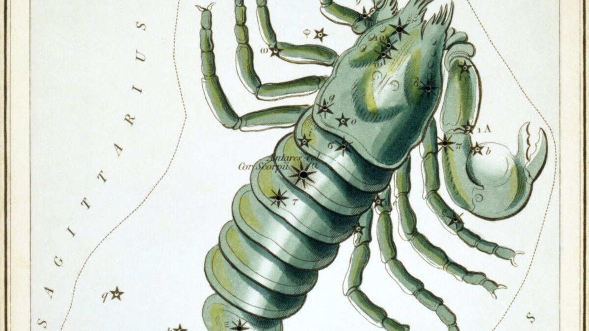 Scorpio constellation star chart from Urania's Mirror (1825)
